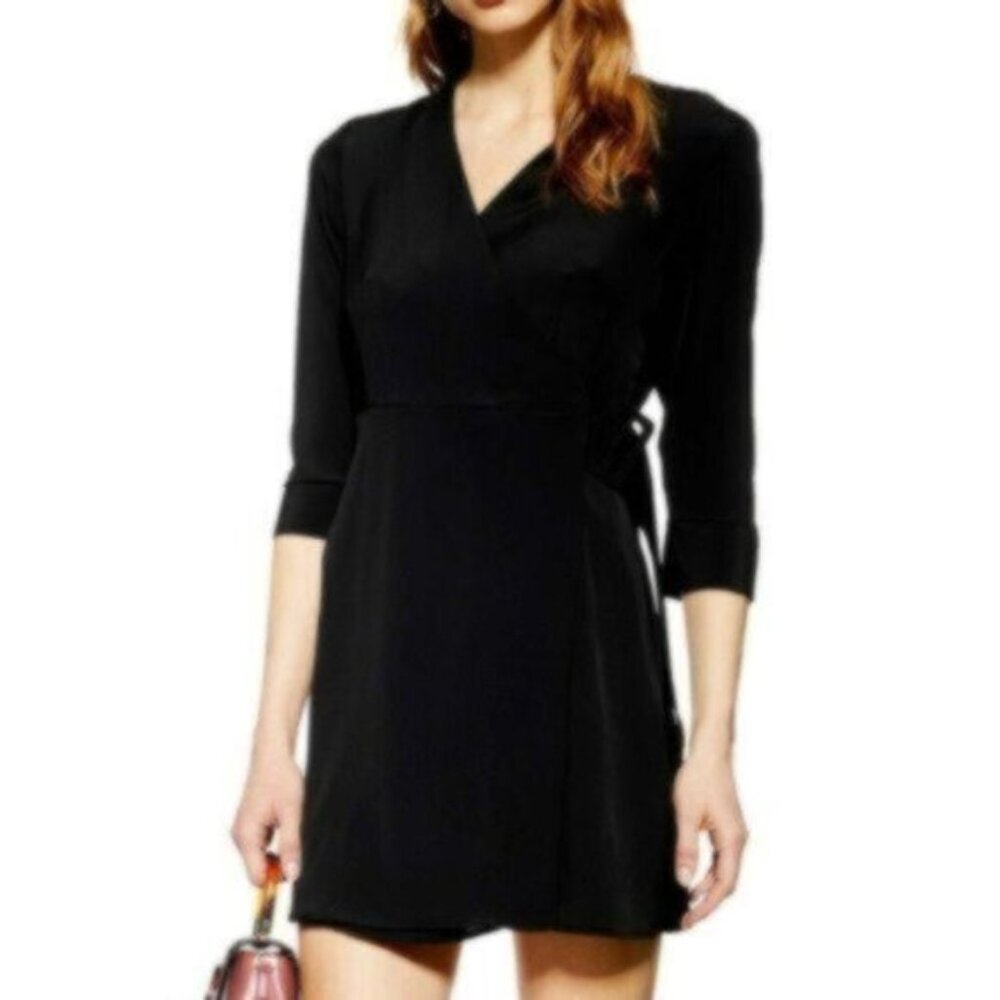 NWT Topshop Black Wrap Mini Dress Size 8